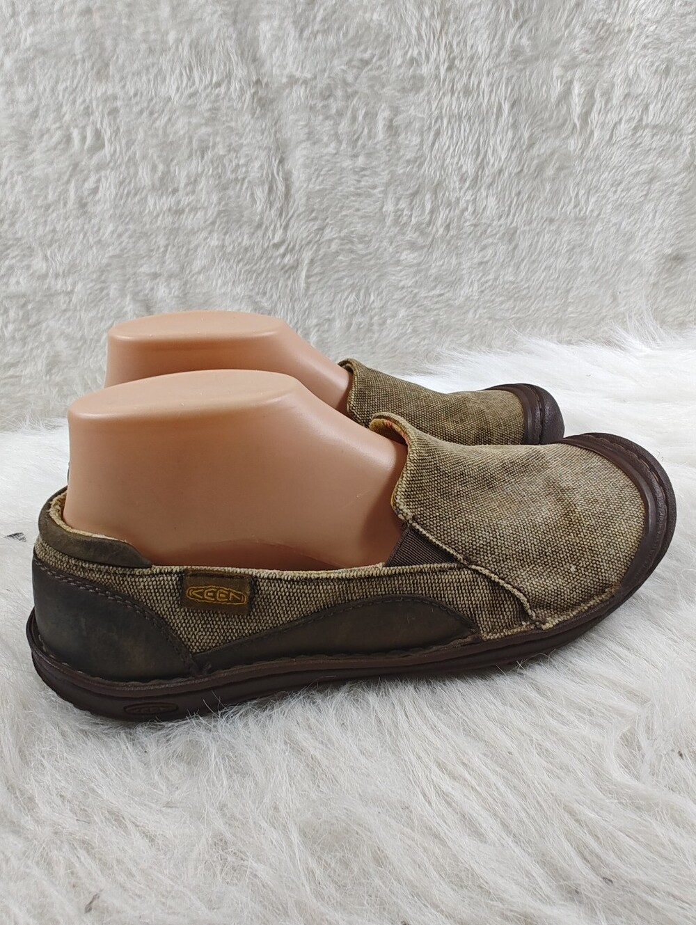 KEEN Cush Slip On Shoes Women's Size 8.5 Brown Yellow Leather Fabric Comfort - Picture 5 of 15